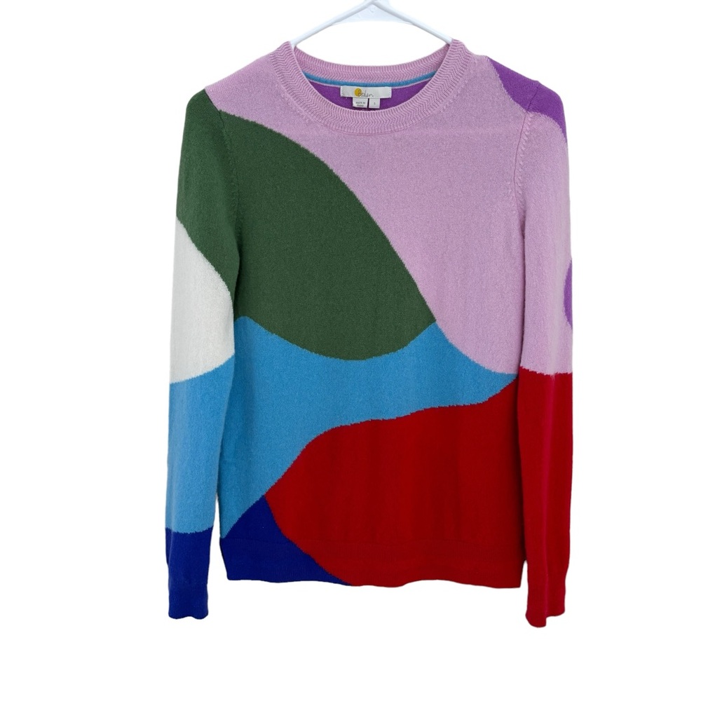 Boden 100% Cashmere Color Block Crew Neck Sweater S